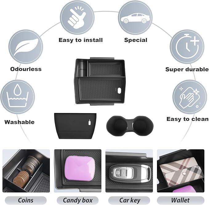 SKTU 3Pcs for 2025 2026 Subaru Forester Center Console Organizer 2025 2026 Forester Console Tray Subaru Forester 2025 2026 Accessories Cup Holder 2025+ Forester Wireless Charging Pad with Coin Holder
