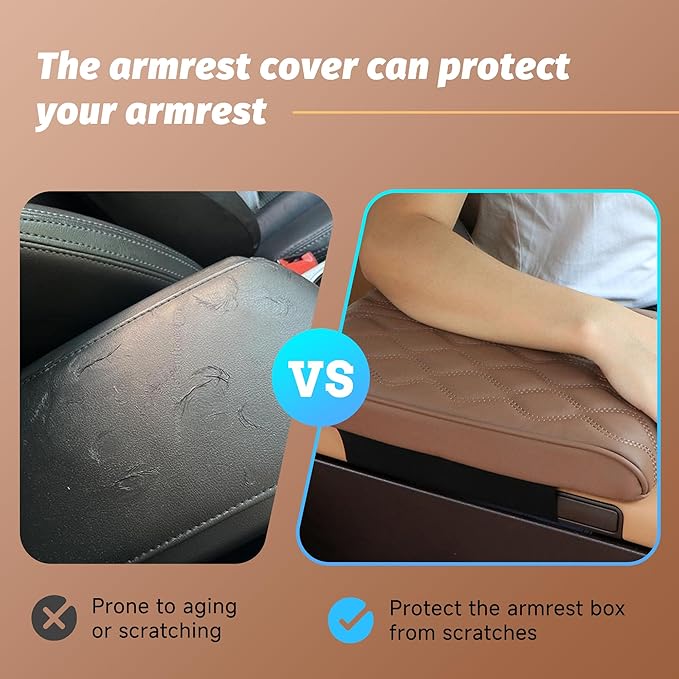 Car Center Console Cover, Leather Waterproof Vehicle Armrest Box Pad, Memory Cotton Comfortable Automotive Interior Seat Box Cushion Protector Accessories, Universal for Most Cars (Beige)