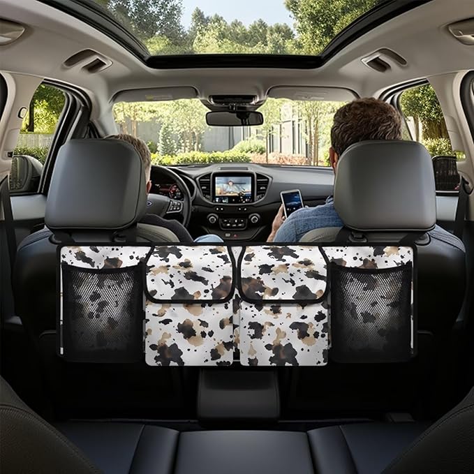 Car Trunk Organizer SUV Accessories, Space-Saving Car Trunk Organizers for Women Fashion Back Seat Car Organization Accessories, It Easy to Find Things, Novelty Cow Print