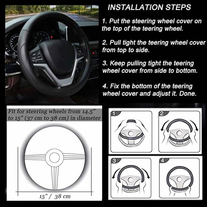 Valleycomfy Microfiber Leather Steering Wheel Cover Universal 15 inch(Wine Red)