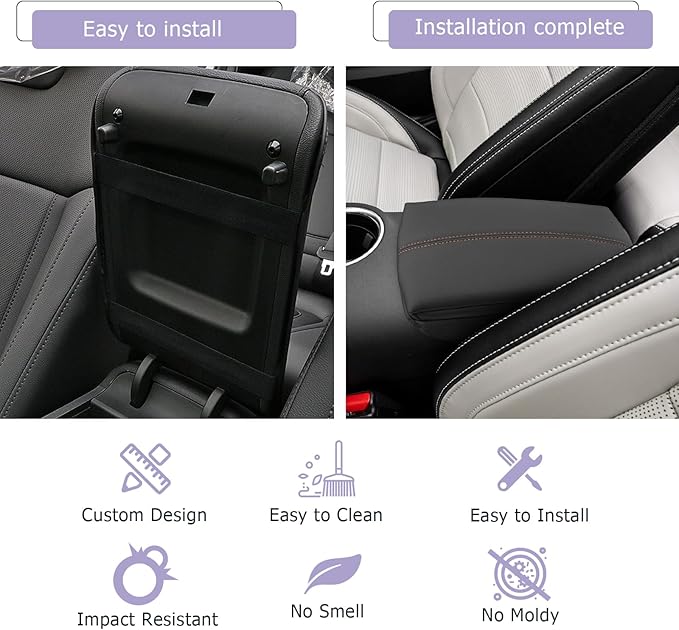 Mustang Center Console Cover Compatible with 2024 2025 Ford Mustang Accessories Mustang Armrest Cover Center Console Pad 2025 Mustang EcoBoost Premium/GT Armrest Console Cover Soft Leather,Orange Line