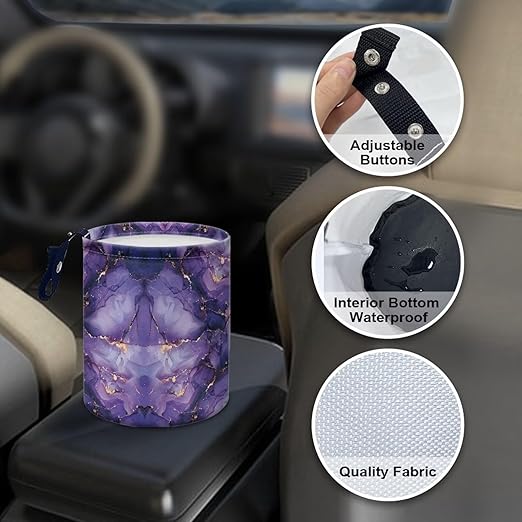 Brosoneto Purple Marble Car Trash Can, Kitchen Camping Trash Can, Women's Car Accessories, Car Seat Back Use Interior Accessory Storage Bag Collapsible Trash Container Universal