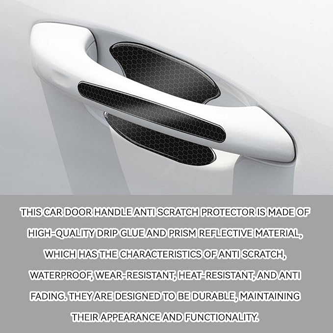 Car Door Handle Scratch Protectors Edge Guards, Reflective Anti-Scratch Door Bowl Handle Stickers Universal for Cars SUVs Trucks Doors Entry Guard Automotive Exterior Accessories (Black, 8PCS)