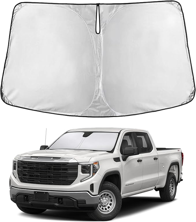 Econour Windshield Sun Shade for Chevrolet & GMC Silverado/Sierra 1500–3500 2019–2024 2025 6 SunVisor for Front Windshield & Window Sunshade Cover, UV Heat Blocker & Protector & Car Accessories