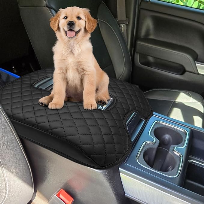 Xaido Center Console Armrest Cover for Chevy Silverado/GMC Sierra 2014-2018 & Tahoe/Suburban/Yukon 2015-2020, Bucket Seat Console Leather Protective Cover, Black