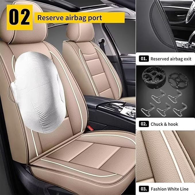 YORKNEIC Leather Car Seat Covers Fit for Hyundai Venue 2020-2025: 5 Seats Full Set Seat Covers - Waterproof Auto Seat Protector Compatible Airbag (Beige)