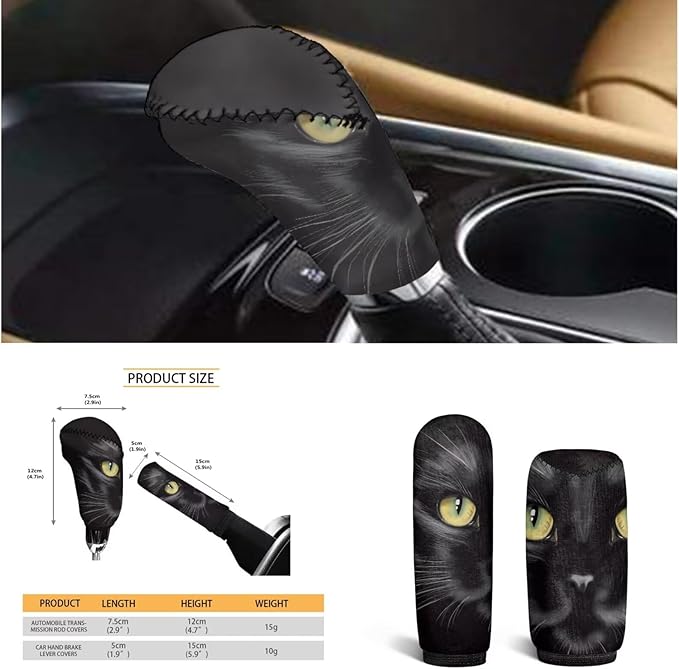 6 Pcs Black Cat Car Steering Wheel Covers Set Animal Cat Auto Interior Accessories Cup Holder Armrest Pad Seatbelt Cushion for Mens Womens