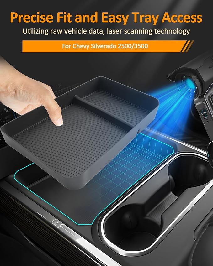CDEFG for 2024 2025 2026 Chevy Silverado 2500 3500 HD Accessories Center Console Organizer Tray for Chevrolet Silverado 2500HD 3500HD- Not Compatible with Front Triple Seats/1500