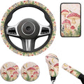 Red Mushroom Print Car Interior Accessories Cute Mushroom Car Steering Wheel Cover for Women Cup Coaster Handbrake Gear Cover Suit for Truck Vans SUV 6pcs