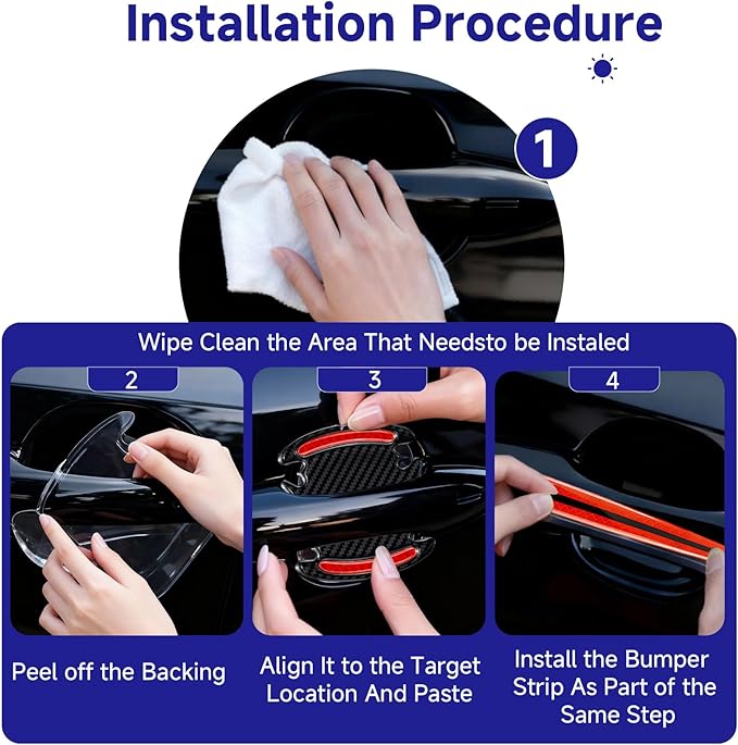 16Pcs 3D Car Door Handle Scratch Protector Sticker,Carbon Fiber Reflective Door Cup Guard,Red&Blue Exterior Car Accessories,Universal Anti-Scratch Guard Stickers Universal for Most Car Handle