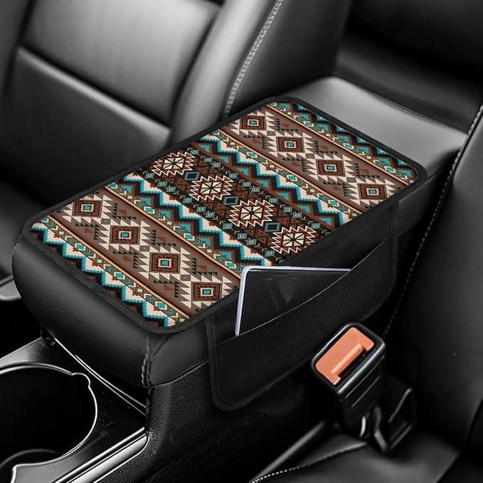 Boatee Navajo Auto Center Console Cover Southwest Arm Rest Cover for Car Easy to Install Dust-Proof Car Console Organizer Center Console Cover Comfort Car Center Console Cushion Pad Brown