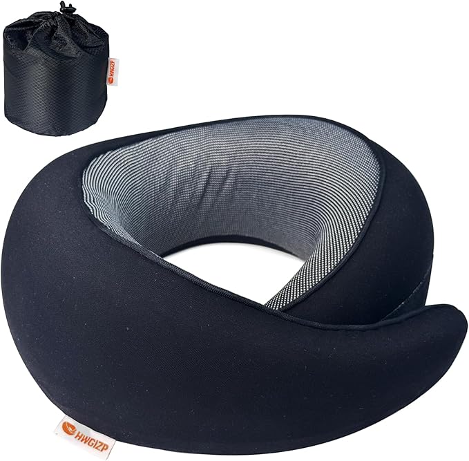 HWGIZP Travel Pillow | High-Density Memory Foam Pillow with 360° Surround Support. Ergonomically Designed. Ideal for Airplane Travel and Home Use.