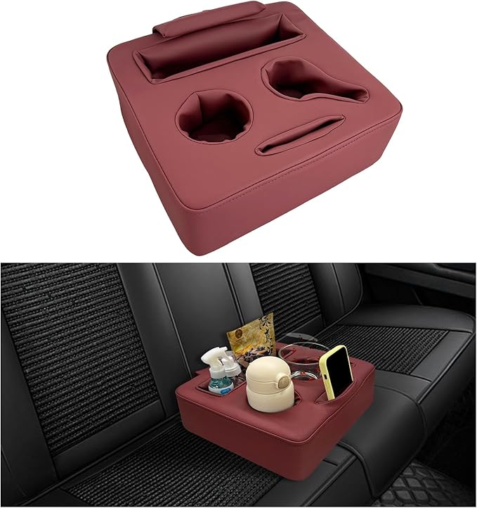 Kewucn Car Back Seat Organizer - Leather Couch Tray, Waterproof Auto Organizer, Universal for Car, RV, Sofa, Bed - Wine Red