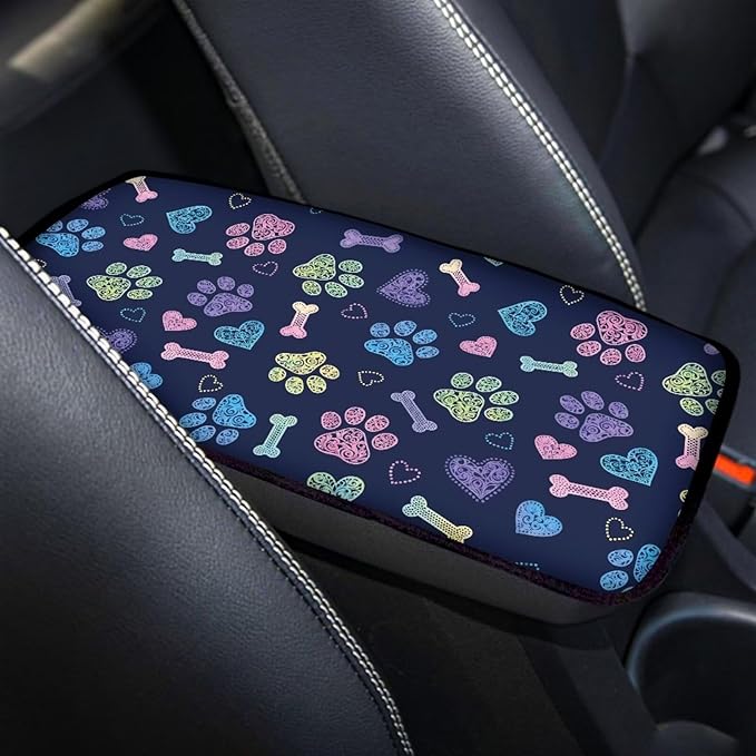 Dreaweet Cute Dog Paw Print Arm Rest Cover for Car Women Purple Center Console Cover Pad Soft Scratch-Proof Universal Armrest Cover for SUV Truck Sedan