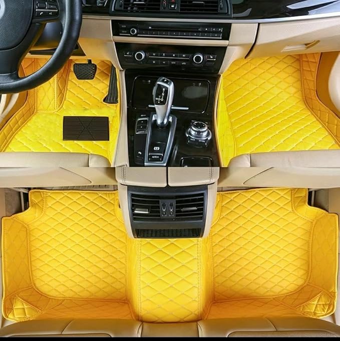 Custom Making Car Floor Mats Compatible for 2000-2025 All Mode Sedan SUV Sports Car Full Coverage Cute Pads Protection Non-Slip Leather Floor Liners (Yellow)