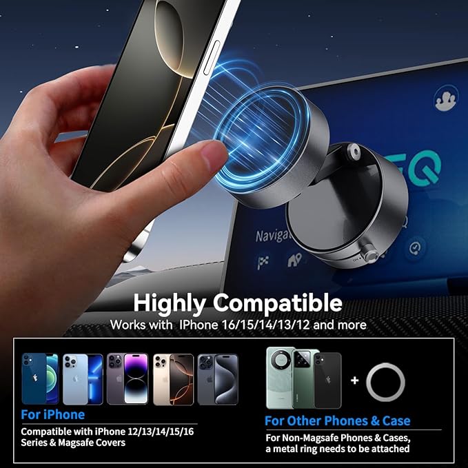 2025 Upgrated Vacuum Suction Magnetic Phone Holder, Retractable Strong Suction Cup Magnetic Hands-Free Car Cellphone Mount Foldable Car Phone Stand for Car/Mirror/Gym(Not Charge Phone)