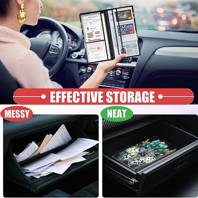 Car Registration and Insurance Card Holder for Women Men, Waterproof PU Leather Glove Box Car Organizer with Magnetic Shut, Vehicle Document Holder for Driver License,Cards, Leopard Moth Pattern
