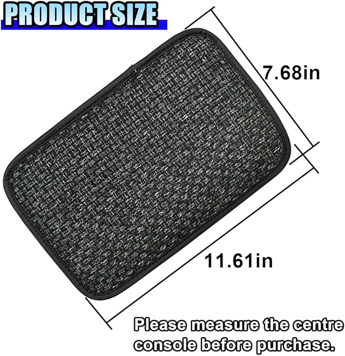 Car Center Console Armrest Pad, Linen Fabric Auto Armrest Box Protector Cover, 11.6 × 7.7 Inch Vehicle Middle Console Mat, Universal Interior Decoration Accessory for Car, SUV, Truck (Grey)