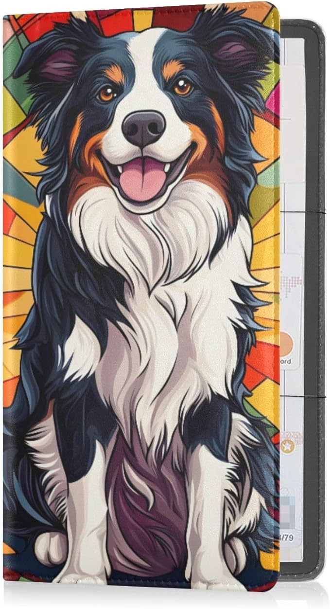 Cute Stained Glasses Australian Shepherd Dogs Car Registration and Insurance Holder Vehicle Glove Box Organizer Car Accessories Wallet Case for Women Men 202b8656