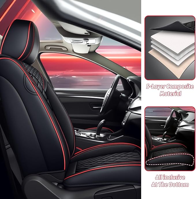 LPDK Fit for Kia Sportage Car Seat Covers Front Set 2pcs with Waterproof Leather,Lumbar Muscle Pain Healing Function,Airbag Compatible Automotive Breathable Seat Protectors(Blakc Red)