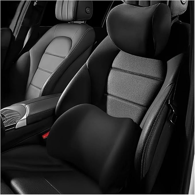 Memory Foam Car Neck Pillow - Soft fit for Seat Headrest & Lumbar Support Cushion(Black Waist 1PC)