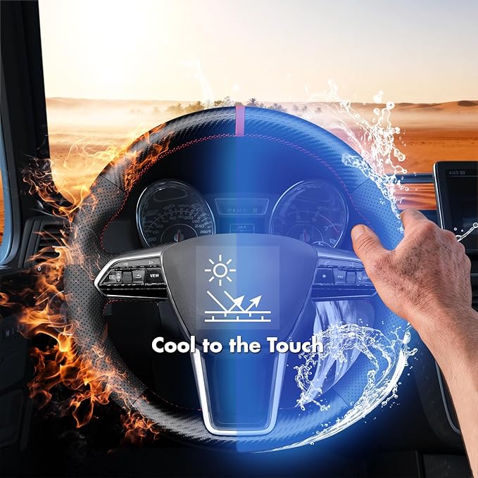 MEWANT Hand Stitch Steering Wheel Cover for Audi A6 2019-2022 A6 Allroad 2020-2022 A7 2019-2022 RS 6 Avant 2021-2022 RS 7 2021-2022 S6 2020-2022 Real Leather PU Carbon Fiber DIY Interior Accessories