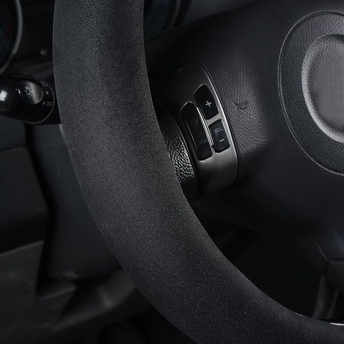 CAR Pass Black Faux Suede 14.5-15 Inch Memory Foam Steering Wheel Covers Breathable Anti-Slip Odorless Steering Wheel Universal Fit for Men Women