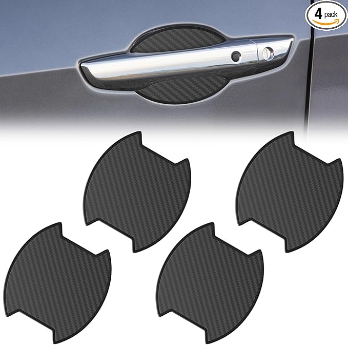 4Pcs Car Door Handle Scratch Protector Sticker, Universal Carbon Fiber Texture Door Handle Paint Protector, Black(M)
