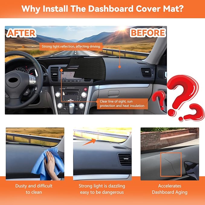 Dashboard Cover for 2005-2009 Subaru Legacy Outback Accessories, Non-Slip Dashboard Protector & Sunshield, UV-Blocking, Anti-Glare Dash Mat Pad