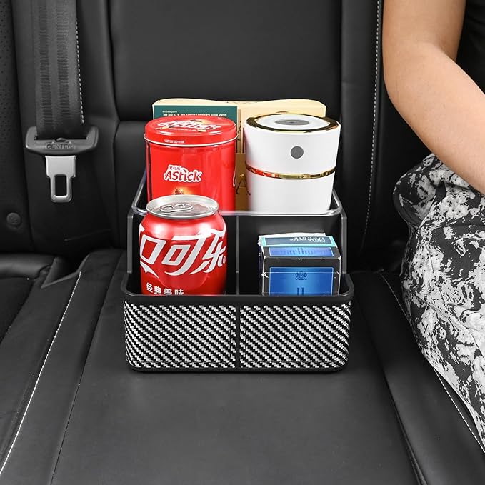 Car Seat Organizer with Compartment,Car Armrest Extra Storage Box Truck Floor Hump Organizer, Front Seat Organizer,Center Console Cup Holder Tray fit for Car SUVS Pickup Truck (Black)