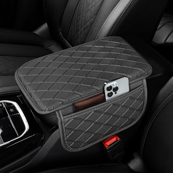 Center Console Cover Universal Armrest Cover with 2 Storage Bags Leather Car Middle Console Cover Arm Rest Cover for Car Interior Accessories Protector for Most Vehicle