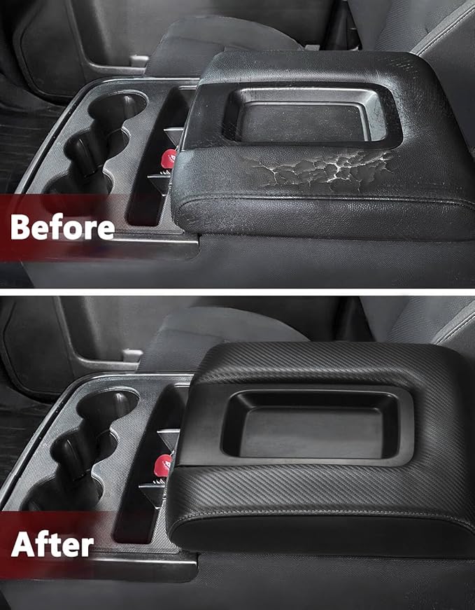 KBH Center Console Armrest Cover Replacement for Chevrolet Silverado & GMC Sierra 1500 2500 3500 2014-2018, Vinyl Leather Upholstery, Anti-Scratch, Jump Seat Console (Carbon Fiber Black)