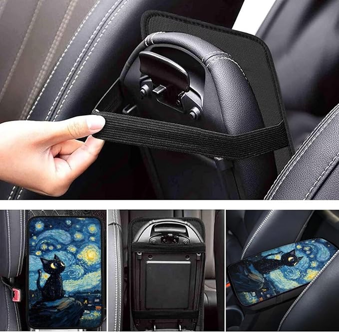 Starry Cat Print Armrest Cushion Cover for Car Scratch Proof Car Center Console Armrest Protector Cover Universal Fit Truck Sedan SUV, Blue
