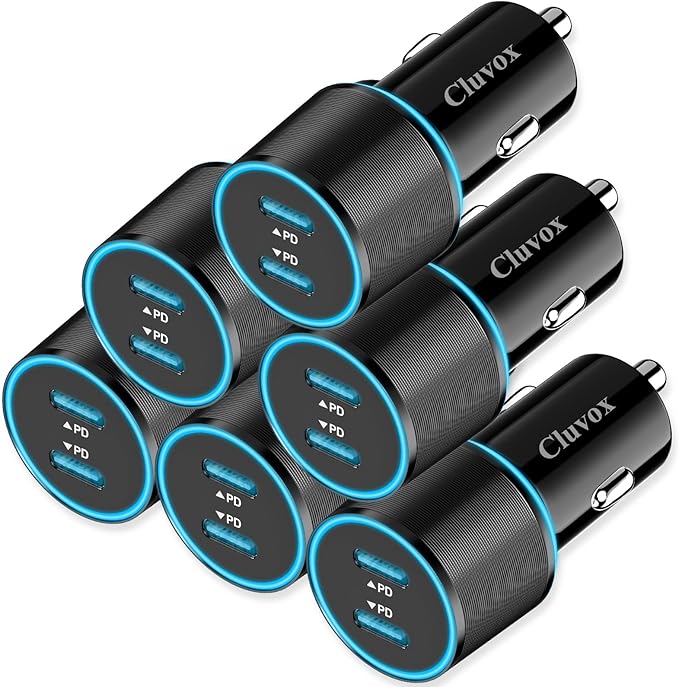 6 Pack USB C Car Charger, 40W Fast Charging for iPhone 17/16 Pro Max/Plus/16 SE/15/14, Samsung Galaxy S25 Ultra/S24/S23/S22/A16/A15/A55, Google Pixel 9, Dual 20W Type C Port Cigarette Lighter Adapter