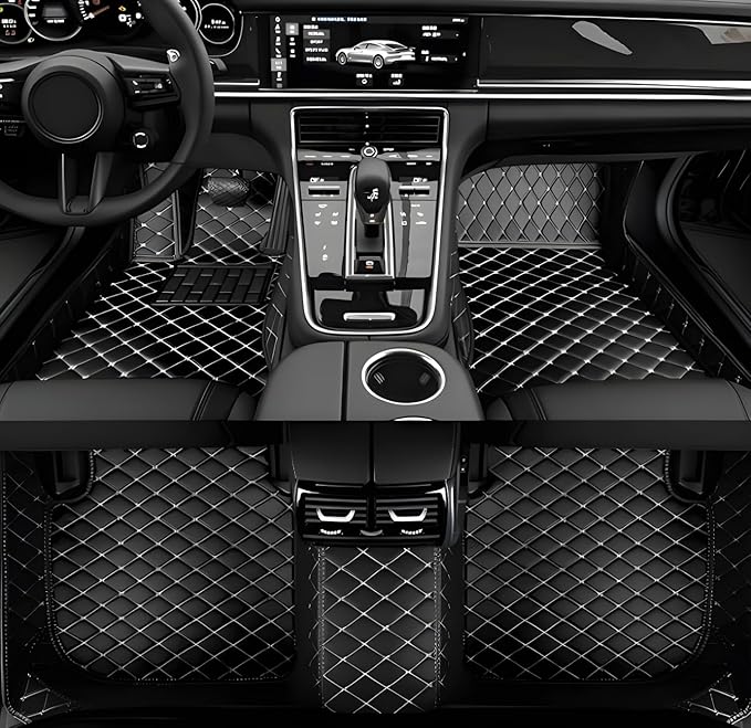 Custom Leather Car Mats, Vehicle-Specific Fit All-Weather Floor Mats, 100% Waterproof Anti-Slip Durable Protection for SUV Truck Sedan, Precision Tailored Protection (Black Beige)
