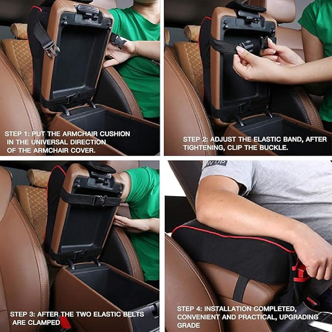 SPANICE Auto Center Console Armrest Pillow Pad, Car Armrest Cushion Soft Memory Foam with Phone Holder Storage, Pockets Bag Seat Cushion Universal Fit for Most Car (Beige)