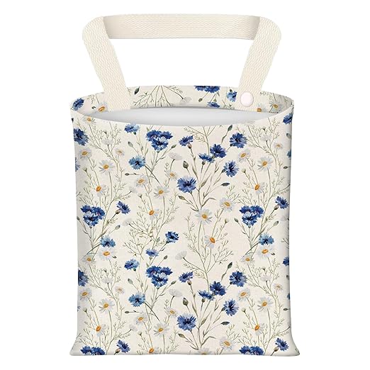 BEAKND Hanging Car Garbage Bag, Cute Car Trash Can Bag, Automotive Accessories for Women Men Cute Blue Daisy