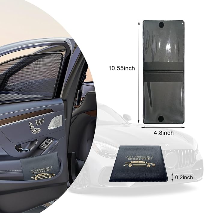 Ziciner Car Registration Insurance Holder, 2Pack Essential Auto Card Document Glove Box Organizer with Touch Fastener, Vehicle Interior Accessories Perfect for Most Car, Truck, SUV (Black/Gold Words)