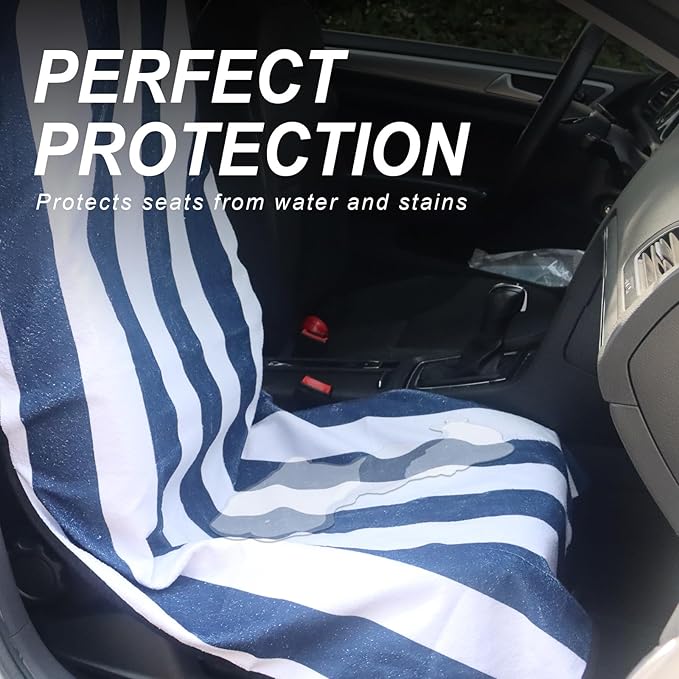 nbnhxnff Sweat Towel Car Seat Cover Protector Front Seats for Gym Workout,Running,Swimming,Beach and Hiking,Waterproof Universal Seat Cover for Car,Trucks, Van&SUV(Blue&White Stripe,1pcs Front Seat)
