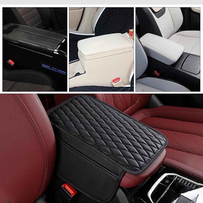 Car Armrest Box Pad - Leather Armrest Booster Pads, Car Armrest Cushion | Auto Protector Driving Comfort Enhancer, Center Console Heighten Protector With Storage Pockets For Vehicles, SUVs, And Trucks