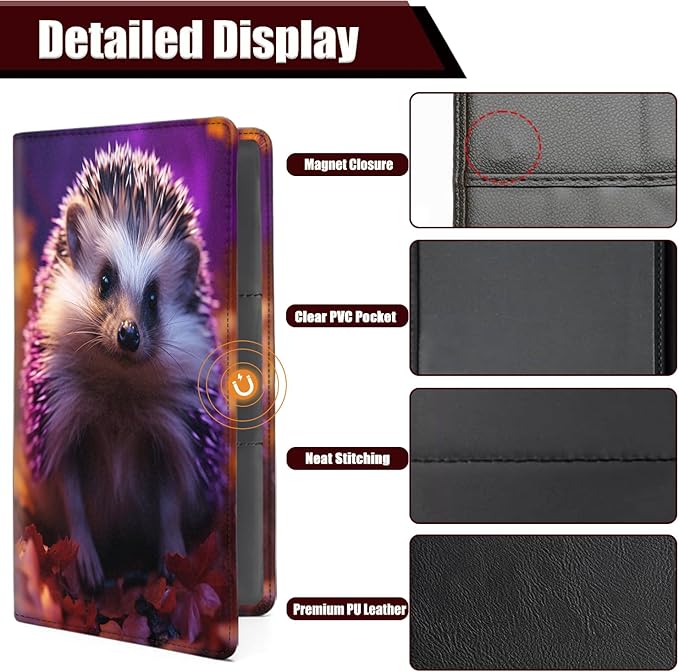 Yuxcfhjfe Car Registration and Insurance Holder, PU Leather Auto Document Holder for Men&Women, Vehicle Glove Box Compartment Organizer with Magnetic Shut for Driver's License, Spiny Hedgehog Pattern