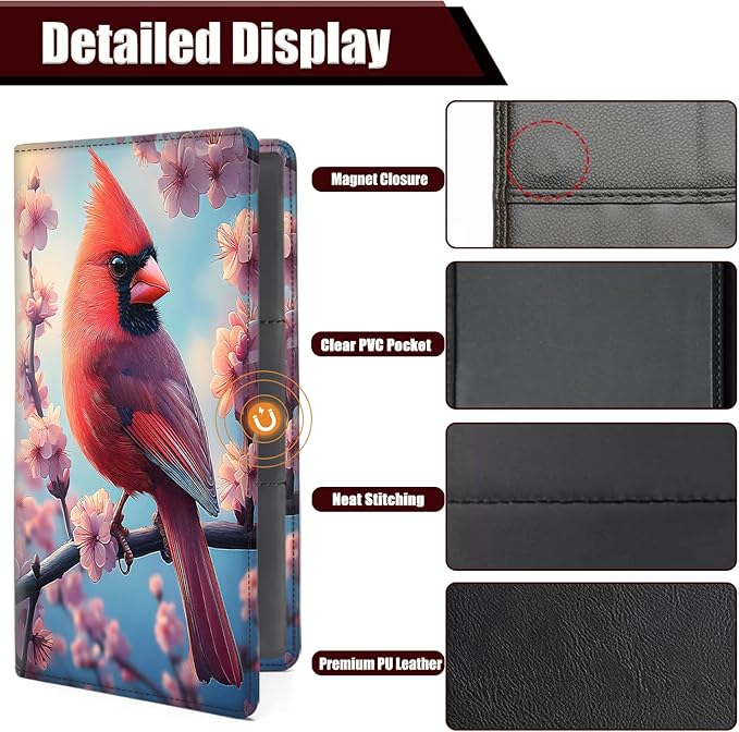 Car Document Holder with Magnetic Shut, Car Registration and Insurance Card Holder, Vehicle Glove Box Organizer Documents, Driver License, Auto Paperwork Organizer Wallet, Cardinal Flowers In Bloom