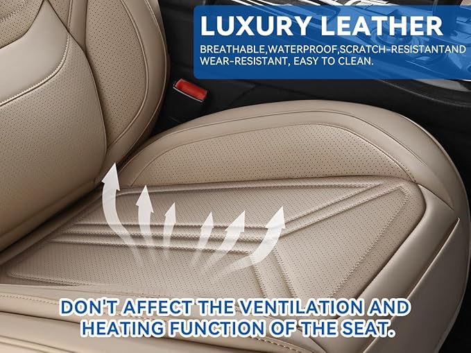 SCDOOCA Car Seat Covers Front Seats, Premium Leather Car Seat Covers, Waterproof and Breathable Seat Covers, Universal Car Seat Protector Fit for Cars, Trucks, SUVs, Pick-ups(Beige, 2 PCS Front Seat)