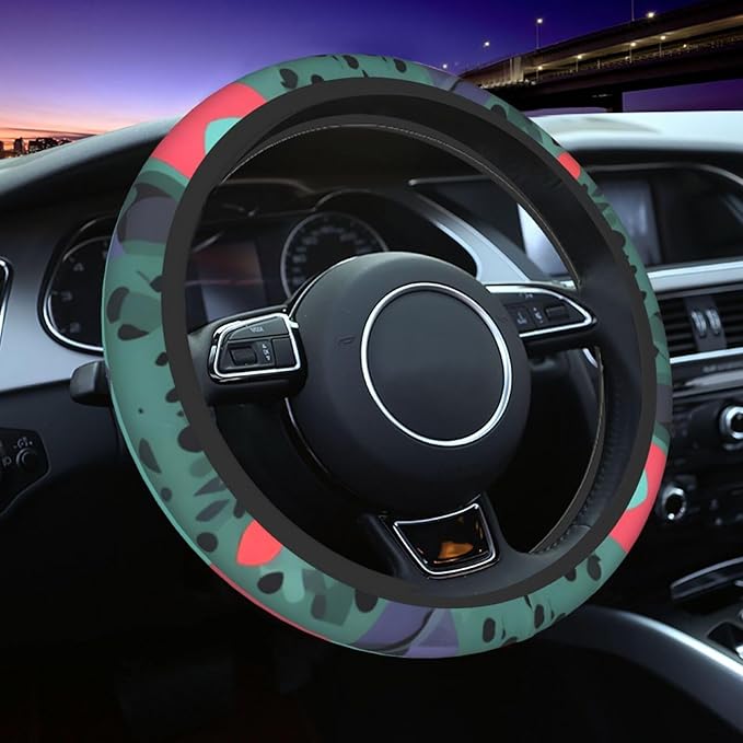 Geometric Patterns Steering Wheel Cover. Car Decor,Anti-Slip,Sweat Absorption,Easy Carry, Universal 15 Inch