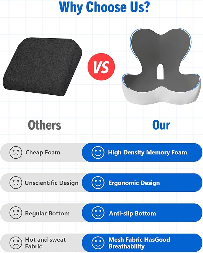 2 in 1 Booster Seat, Cooling Memory Foam Orthopedic Cushion for Sciatica Lower Back Pain Relief, Non-Slip Enhanced Visibility Pad for Truck SUV Office Chair