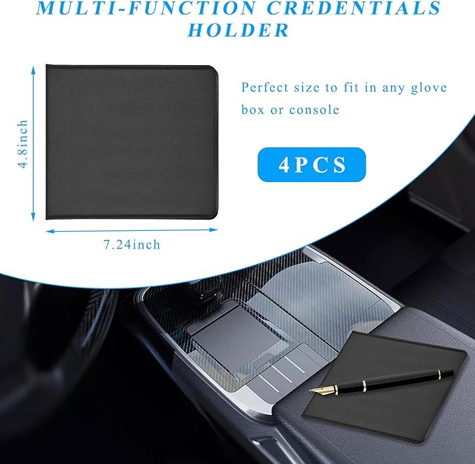 Kewucn 4 PCS Car Registration Insurance Holder, Essential Auto Card Glove Box Organizer, Vehicle Interior Accessories Perfect for Most Car, Truck, SUV (10.55''×4.8'', Black)