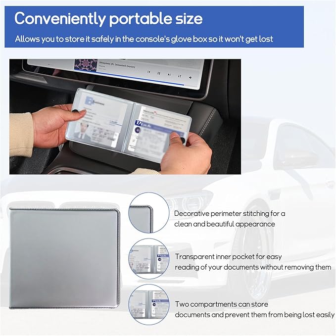 2 PCS Car Registration and Insurance Holder, 10.6''×4.8'' Essential Auto Card Glove Box Organizer with Closure, Vehicle Interior Accessories Perfect for Documents, Cards