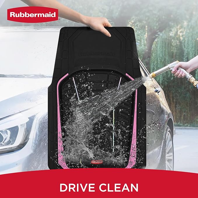 Rubbermaid Car Floor Mats Full Set – Premium All-Weather Car Mat with Brushed Aluminum Inserts, Universal Trim-to-Fit Design, Anti-Slip Backing for Cars, SUVs, Trucks, and Vans