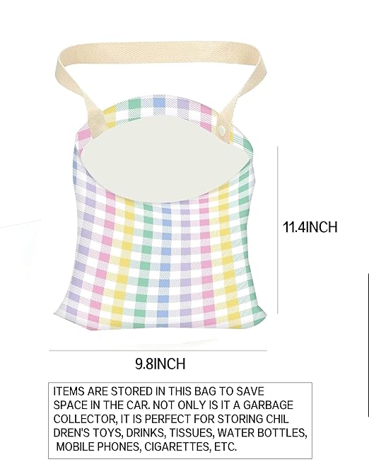 ANKVRP Car Trash Can, Durable Hanging Car Trash Garbage Bag, Cute Automotive Garbage Cans Organizer, Cute Rainbow Checkerboard