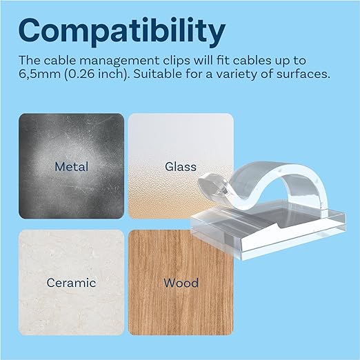 MMOBIEL 60pcs Self Adhesive Cable Clips – Wire Holder Clear Hooks Cord Organizer – Cable Management for Under Desk, Wall, Car, Office, Electrical Wires etc. – Wire Organizers Diameter 0.26 inch